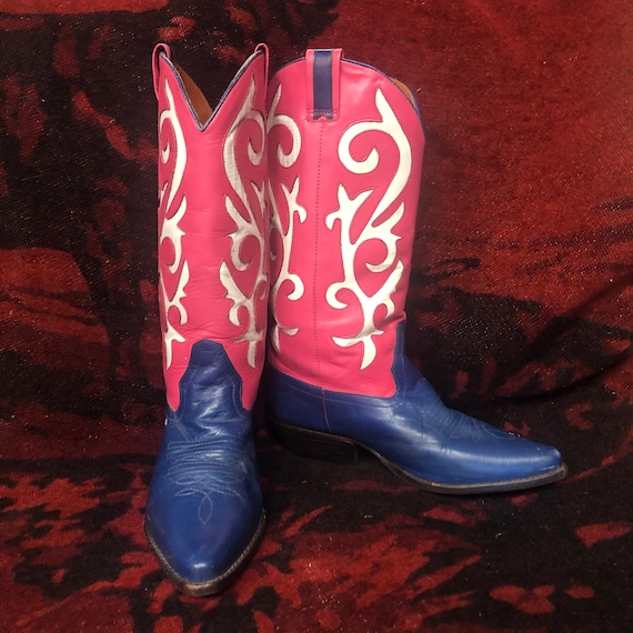 Womens 7 narrow 90s pink blue white inlay Cowboy b