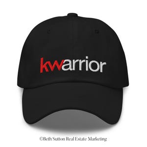 May include: Black baseball cap with white and red embroidered text that reads "kwwarrior".