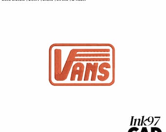 May include: Orange embroidered patch with the word "VANS" in white lettering. The patch is rectangular with rounded corners and has three white stripes above the word "VANS".