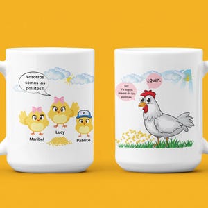 Madre Gallina, Papá Gallo y Bebé Pollitos Granja Taza de Cerámica, La Mamá de Los Pollitos, Regalo para mamá, El Papá de los Pollitos, Regalo para papá