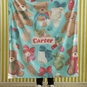 Manta de felpa: diseño de osito de peluche personalizado, manta suave para niños y adultos, ropa de cama acogedora, regalo para baby shower, Navidad, cumpleaños, siesta