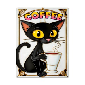 Black Cat Coffee Tin Sign – Adorable Vintage-Style Kitchen Wall Art for Cat Lovers and Coffee Enthusiasts 16&quot;x12&quot; (Vertical)
