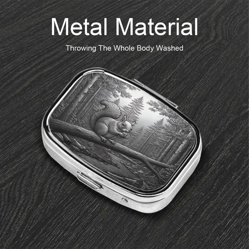 Woodland Squirrel Pill Box Faux Embossed Metal Forest Animal Design, (PRINT) Nature Inspired Travel Pill Case, Wildlife Gift image 6