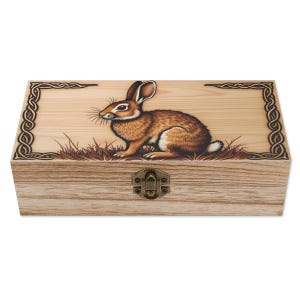 Celtic Rabbit Wooden Keepsake Box –  Bunny Nature Trinket Box – Rustic Woodland Animal Jewelry Storage – Gift for Animal Lovers
