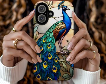 Peacock iPhone Case, Stained Glass Inspired  Colorful Tough Cases for Nature Lovers, Artistic Phone Cover, Unique Gift for Bird Enthusiasts
