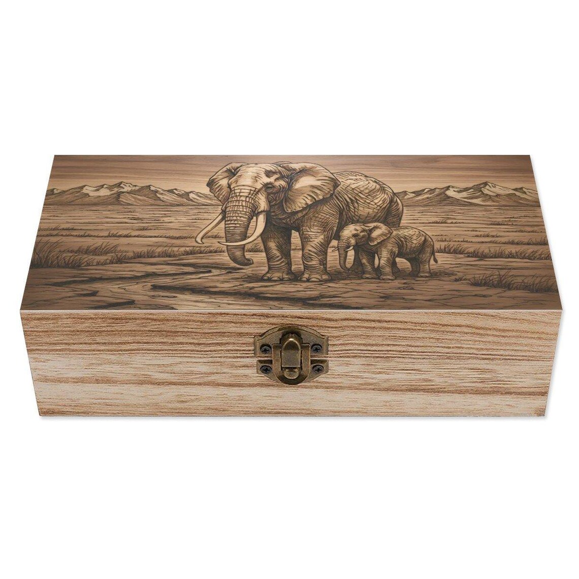 Elephant Riding Box Wooden Box With Elephant and Calf Design – African Safari Wildlife Art ...