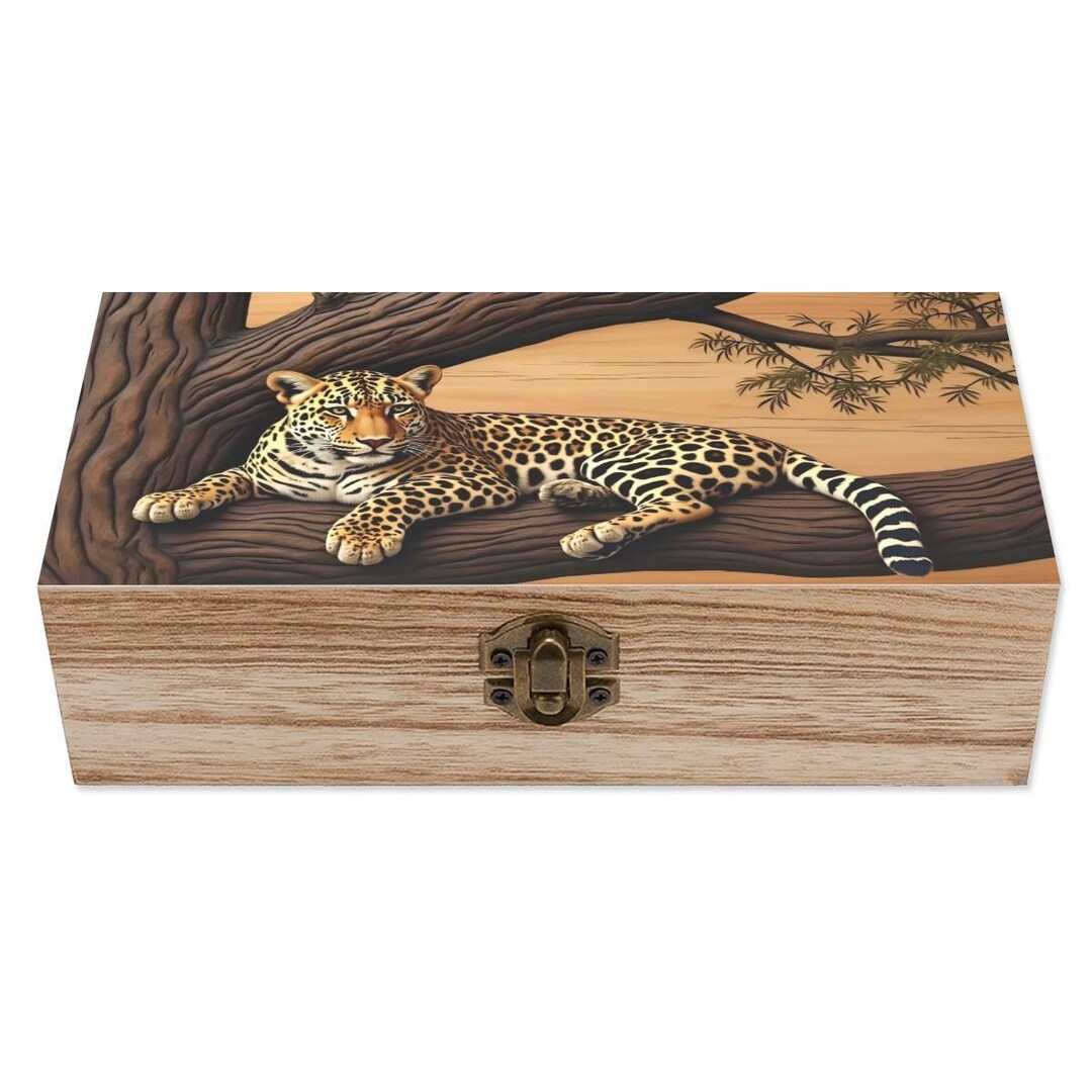 Wooden Box With Leopard Design – Safari Wildlife Art Jewelry or ...