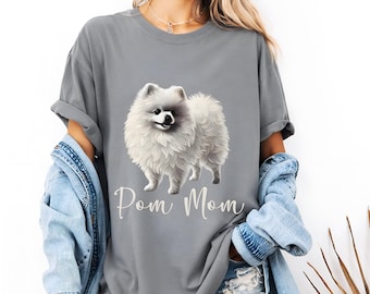 Camiseta para mamá Pom, camiseta blanca con estampado de Pomerania, regalo adorable para amantes de los perros, colores cómodos, camiseta para mamá de mascota, top para amantes de los animales