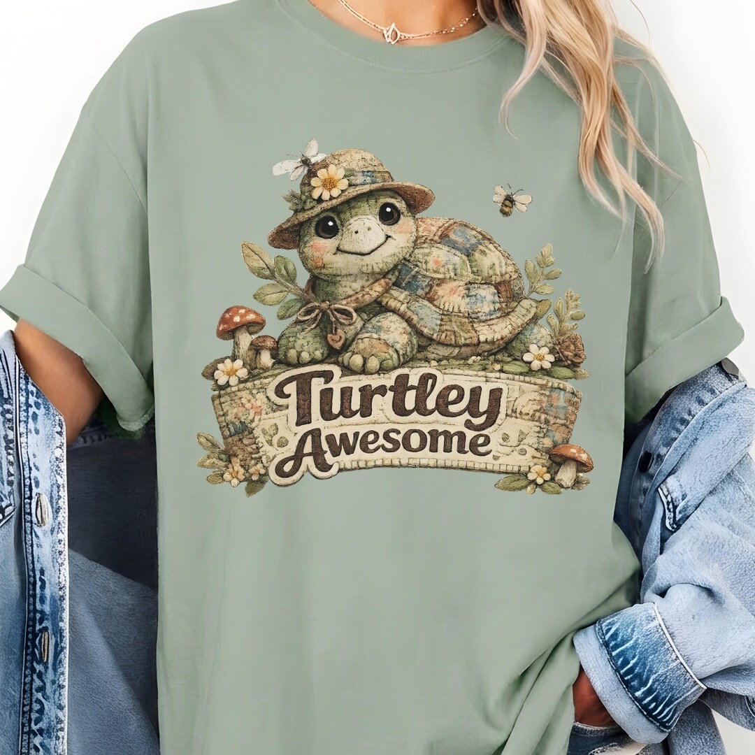 Turtley Awesome Turtle Graphic Tee | Comfort Colors | Faux Patchwork ...