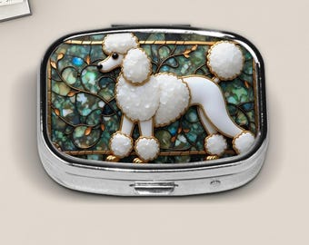 Elegant White Poodle Stained Glass Style (UV PRINT) Pill Box – Fancy Dog Lover Gift, Curly Coat Pet Travel  Case, French Poodle Accessory
