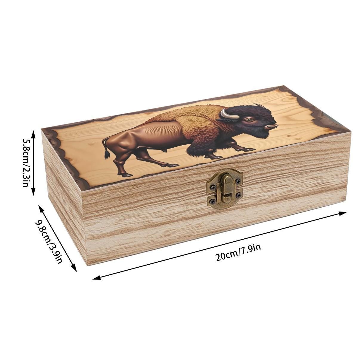 Wood Inlay Style Keepsake Box With Bison Illustration Rustic Western ...