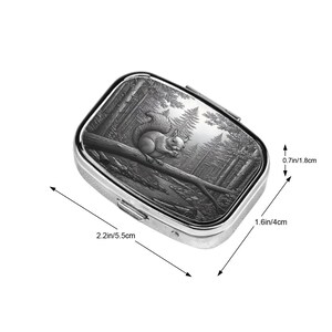 Woodland Squirrel Pill Box Faux Embossed Metal Forest Animal Design, (PRINT) Nature Inspired Travel Pill Case, Wildlife Gift image 5