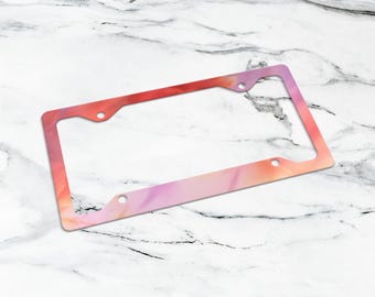 Eras tour abstract pink and orange background license plate frame. Aluminum car plate frame.