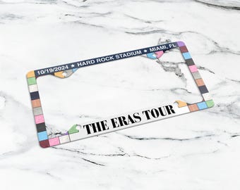 Custom Eras license plate frame. Music tour concert keepsake. Aluminum car plate cover.