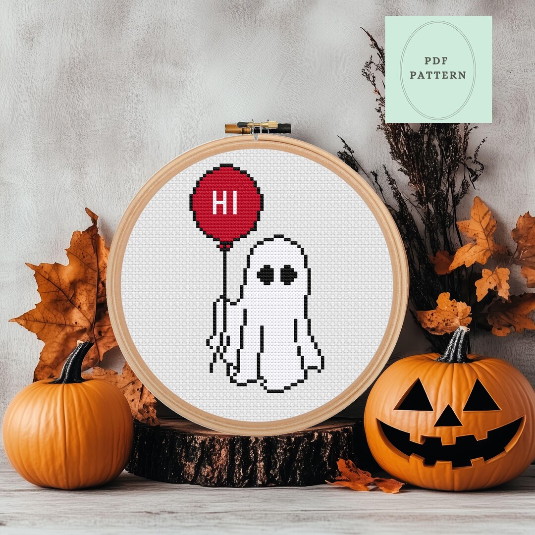 Friendly Ghost Cross Stitch Pattern Cute Halloween Embroidery Design ...