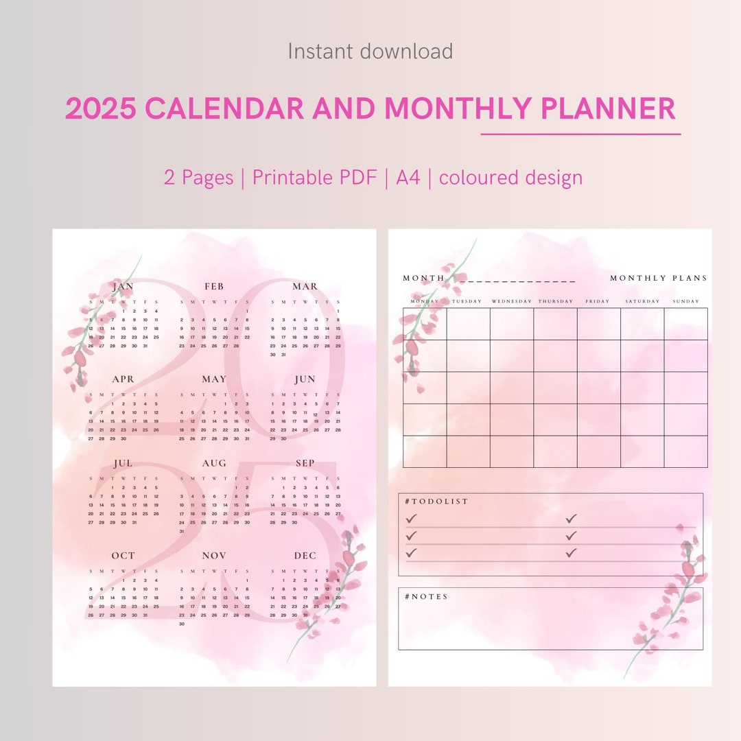 2025 Yearly Calendar & Undated Monthly Planner - Printable PDF | A4 ...