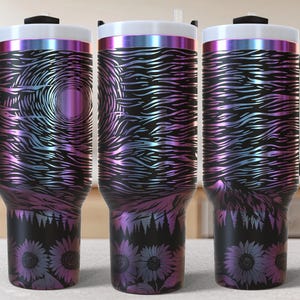 Northlight Mountain 40oz Tumbler Laser Engrave File, 40 oz Quencher Wildflowers Tumbler Wrap SVG and PNG File, Laser Engraving Tumbler