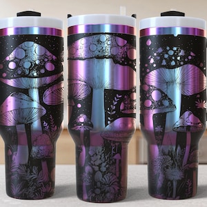 Mushrooms 40oz Tumbler Laser Engrave File, 40 oz Quencher Wildflowers Tumbler Wrap SVG and PNG File, Laser Engraving Tumbler
