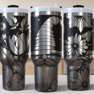 Gnome Sunflowers 40oz Tumbler Laser Engrave File, 40 oz Quencher flowers Tumbler Wrap SVG and PNG File, Laser Engraving Tumbler