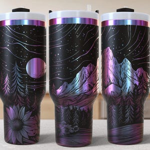 Northlight Mountain 40oz Tumbler Laser Engrave File, 40 oz Quencher Wildflowers Tumbler Wrap SVG and PNG File, Laser Engraving Tumbler