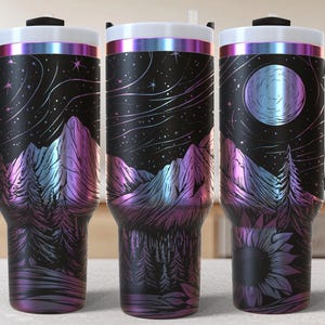 Northlight Mountain 40oz Tumbler Laser Engrave File, 40 oz Quencher Wildflowers Tumbler Wrap SVG and PNG File, Laser Engraving Tumbler