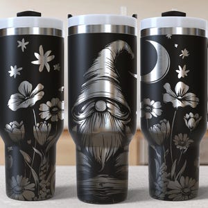 Gnome Sunflowers 40oz Tumbler Laser Engrave File, 40 oz Quencher flowers Tumbler Wrap SVG and PNG File, Laser Engraving Tumbler