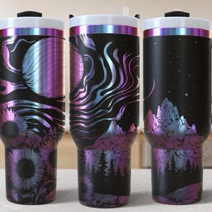 Northlight Mountain 40oz Tumbler Laser Engrave File, 40 oz Quencher Wildflowers Tumbler Wrap SVG and PNG File, Laser Engraving Tumbler