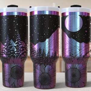 Northlight Mountain 40oz Tumbler Laser Engrave File, 40 oz Quencher Wildflowers Tumbler Wrap SVG and PNG File, Laser Engraving Tumbler