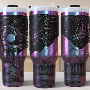 Northlight Mountain 40oz Tumbler Laser Engrave File, 40 oz Quencher Wildflowers Tumbler Wrap SVG and PNG File, Laser Engraving Tumbler