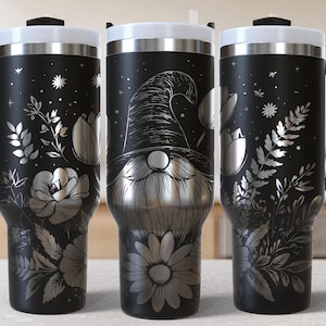 Gnome Sunflowers 40oz Tumbler Laser Engrave File, 40 oz Quencher flowers Tumbler Wrap SVG and PNG File, Laser Engraving Tumbler