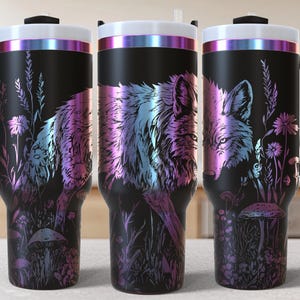 Wolf Wildflowers 40oz Tumbler Laser Engrave File, 40 oz Quencher flowers Tumbler Wrap SVG and PNG File, Laser Engraving Tumbler
