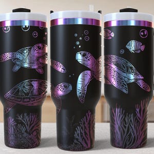 Turtles 40oz Tumbler Laser Engrave File, flowers 40 oz Quencher Tumbler Wrap SVG and PNG File, Laser Engraving Tumbler