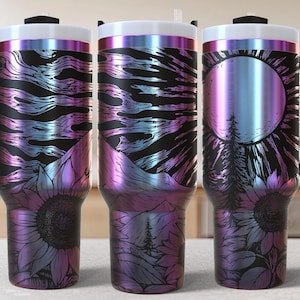 Northlight Mountain 40oz Tumbler Laser Engrave File, 40 oz Quencher Wildflowers Tumbler Wrap SVG and PNG File, Laser Engraving Tumbler