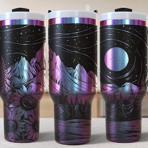 Northlight Mountain 40oz Tumbler Laser Engrave File, 40 oz Quencher Wildflowers Tumbler Wrap SVG and PNG File, Laser Engraving Tumbler