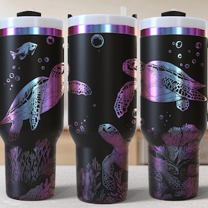 Turtles 40oz Tumbler Laser Engrave File, 40 oz Quencher flowers Tumbler Wrap SVG and PNG File, Laser Engraving Tumbler