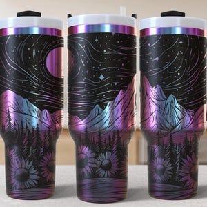 Northlight Mountain 40oz Tumbler Laser Engrave File, 40 oz Quencher Wildflowers Tumbler Wrap SVG and PNG File, Laser Engraving Tumbler
