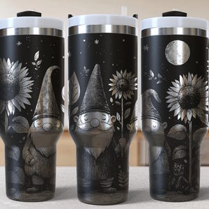 Gnomes Sunflowers 40oz Tumbler Laser Engrave File, 40 oz Quencher flowers Tumbler Wrap SVG and PNG File, Laser Engraving Tumbler