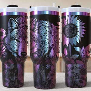 Wolf flowers 40oz Tumbler Laser Engrave File, 40 oz Quencher flowers Tumbler Wrap SVG and PNG File, Laser Engraving Tumbler