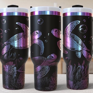Turtles 40oz Tumbler Laser Engrave File, flowers 40 oz Quencher Tumbler Wrap SVG and PNG File, Laser Engraving Tumbler