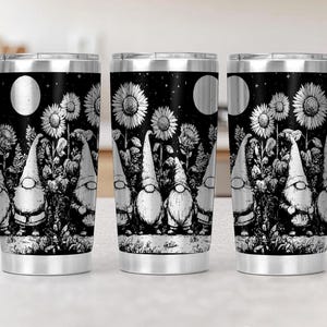 Gnome Flowers 20oz Tumbler Laser Engrave File, 20 oz Quencher Wildflowers Tumbler Wrap SVG and PNG File, Laser Engraving Tumbler