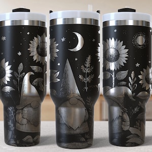 Gnomes Sunflowers 40oz Tumbler Laser Engrave File, 40 oz Quencher flowers Tumbler Wrap SVG and PNG File, Laser Engraving Tumbler