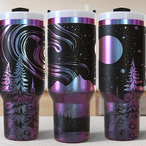 Northlight Mountain 40oz Tumbler Laser Engrave File, 40 oz Quencher Wildflowers Tumbler Wrap SVG and PNG File, Laser Engraving Tumbler