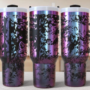Wolf 40oz Tumbler Laser Engrave File, 40 oz Quencher flowers Tumbler Wrap SVG and PNG File, Laser Engraving Tumbler