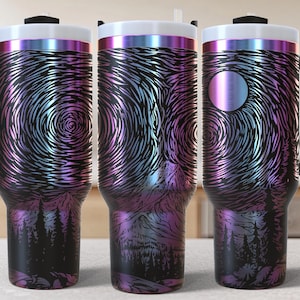 Northlight Mountain 40oz Tumbler Laser Engrave File, 40 oz Quencher Wildflowers Tumbler Wrap SVG and PNG File, Laser Engraving Tumbler