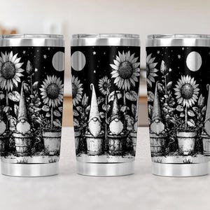 Gnome Flowers 20oz Tumbler Laser Engrave File, 20 oz Quencher Wildflowers Tumbler Wrap SVG and PNG File, Laser Engraving Tumbler