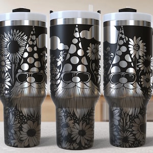 Gnomes Sunflowers 40oz Tumbler Laser Engrave File, 40 oz Quencher flowers Tumbler Wrap SVG and PNG File, Laser Engraving Tumbler