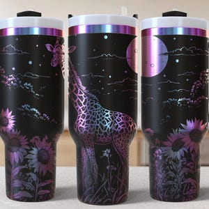 Giraffe Flowers 40oz Tumbler Laser Engrave File, 40 oz Quencher sunflowers Tumbler Wrap SVG and PNG File, Laser Engraving Tumbler