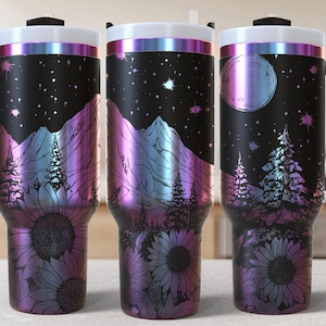 Northlight Mountain 40oz Tumbler Laser Engrave File, 40 oz Quencher Wildflowers Tumbler Wrap SVG and PNG File, Laser Engraving Tumbler