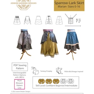 Sizes 0-16 Sparrow-Lark Skirt PDF Sewing Pattern – 1950s-60s Vintage Style, Renfaire, Fantasy