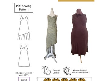 Sizes 14-32 Swordgrass Dress PDF Sewing Pattern – 1930s/Y2K Vintage Style, Fantasy, Cosplay